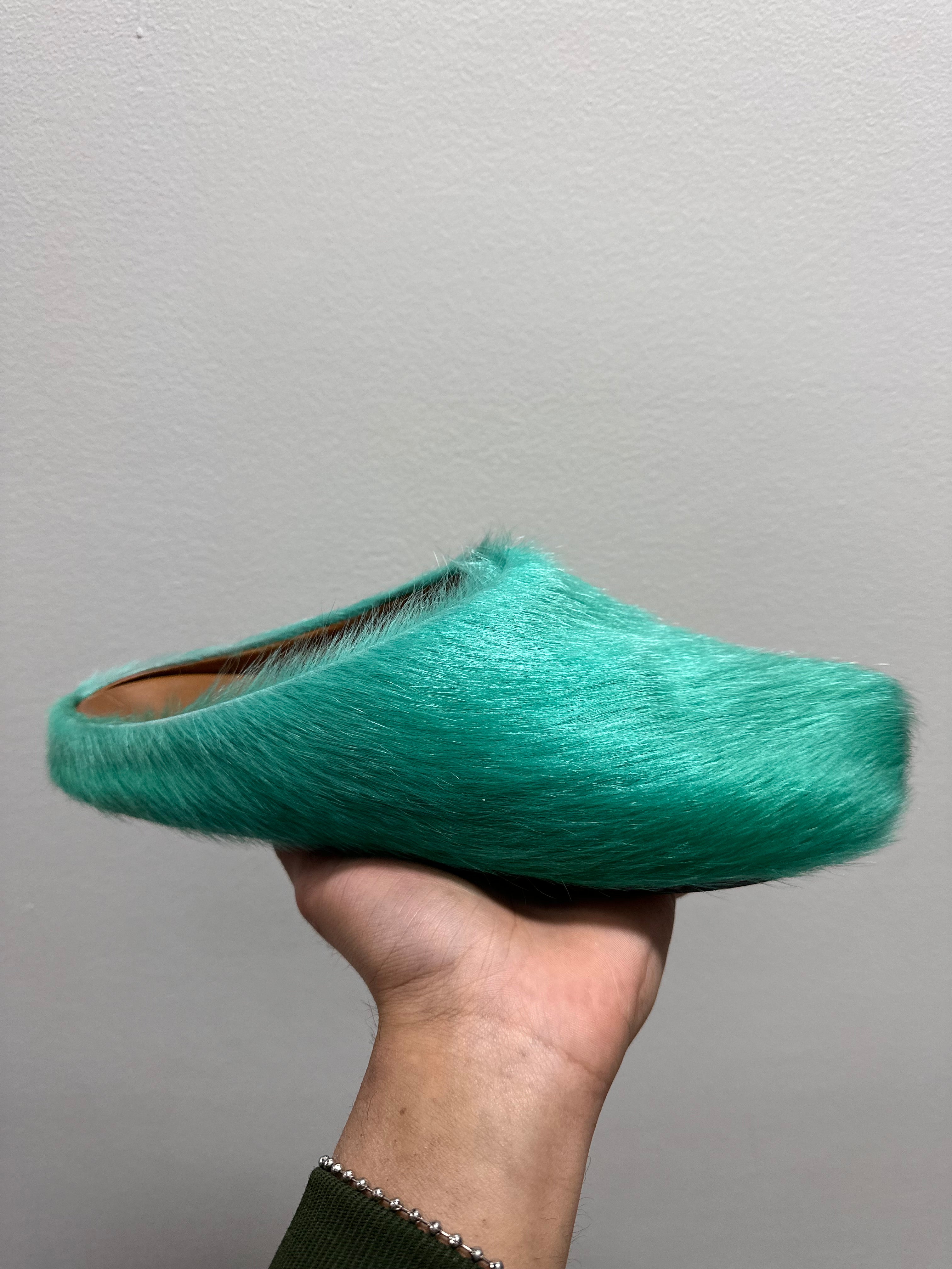 Marni Fussbet Calf Hair Turqoise Sabot Clogs