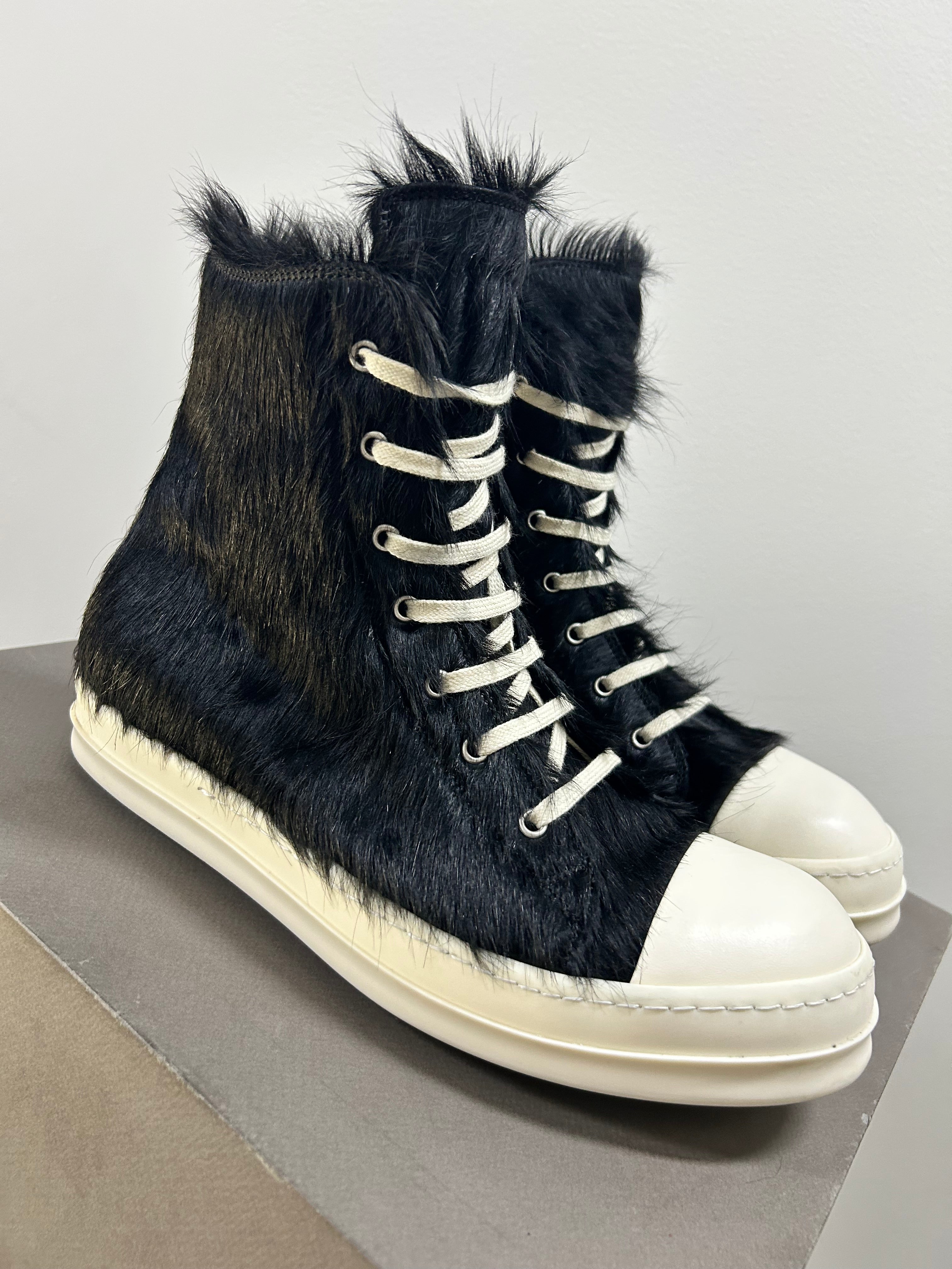 RICK OWENS PONY HAIR HIGH SNEAKER