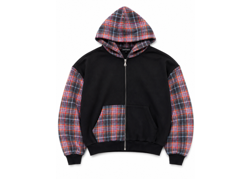 HIDDEN SEASON PLAID  PANNEL PULLOVER ZIP UP