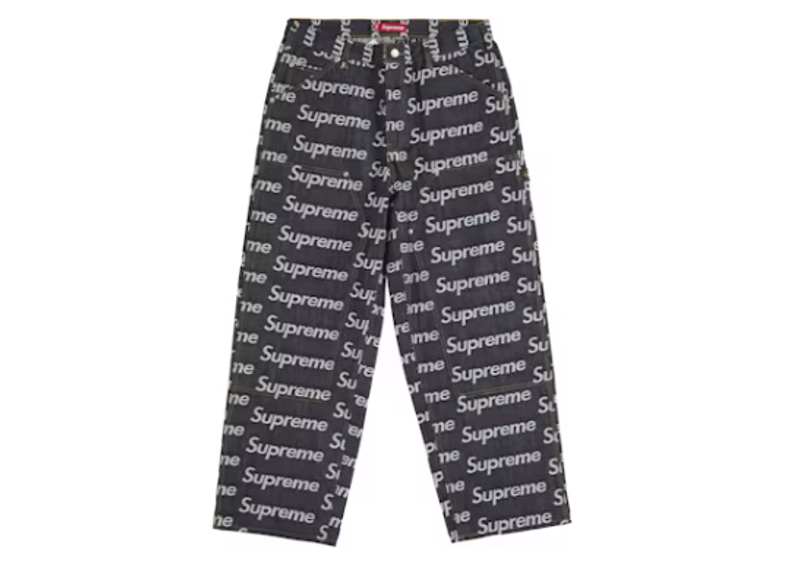 Supreme Jacquard Logos Double Knee Denim Painter Jean Rigid Indigo