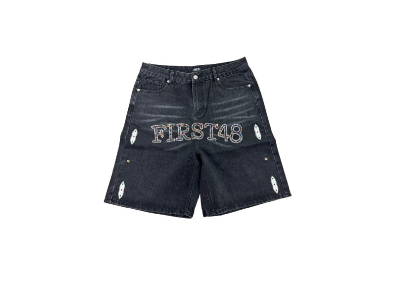 First 48 Rhinestone Black Wash Jorts