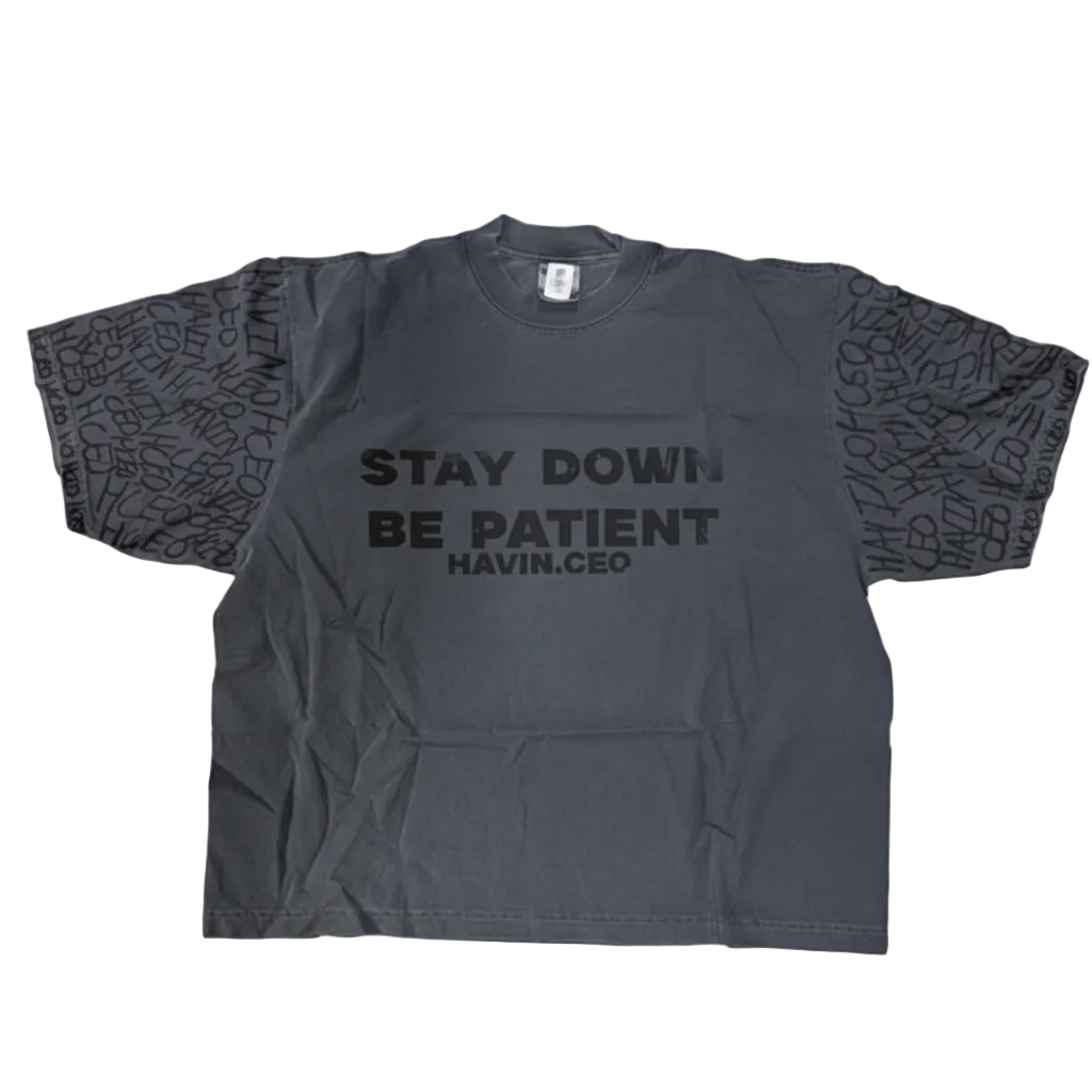 STAY DOWN BE PATIENT HAND WROTE HAVINCEO LOGO TEE BLACK