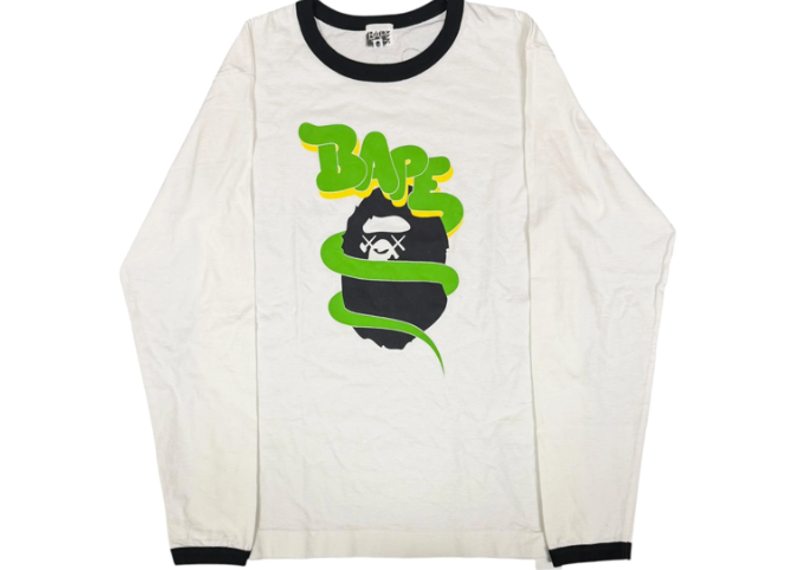 06 Kaws x Bape White/Green L/S Tee