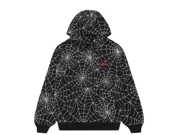 Sp5der Embroidered AOP Hoodie Black