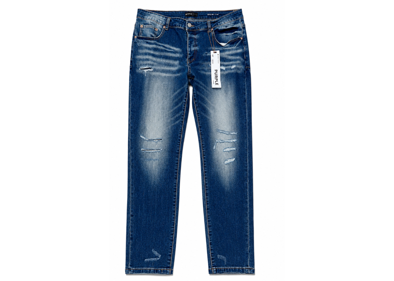PURPLE BRAND BLUE INDIGO STRAIGHT LEG DISTRESSED JEANS