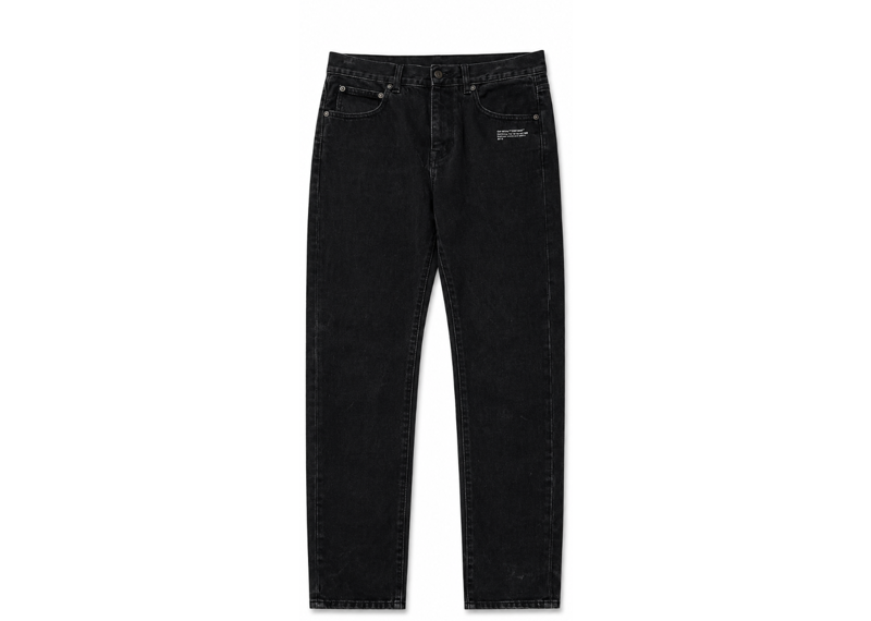 OFF WHITE BLACK TAPERED DISTRESSED BLACK DENIM JEANS