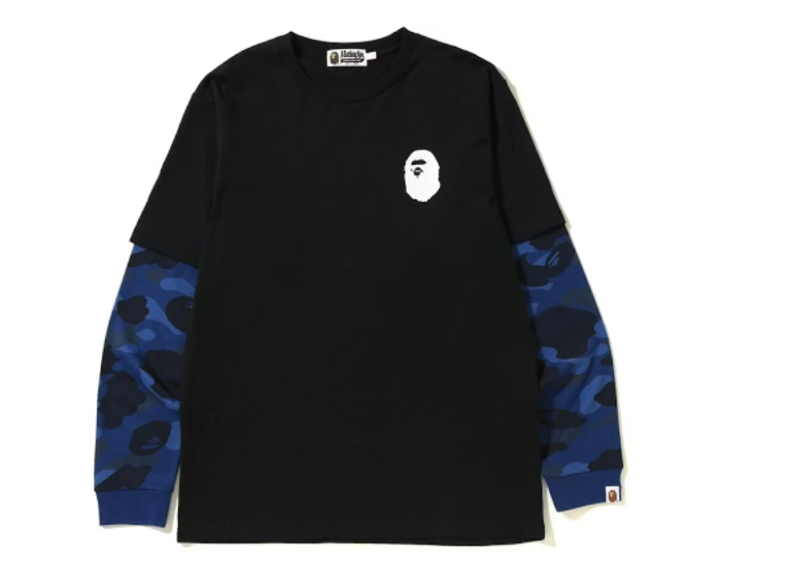 BAPE Color Camo Ape Head Layered L/S Tee Black/Blue