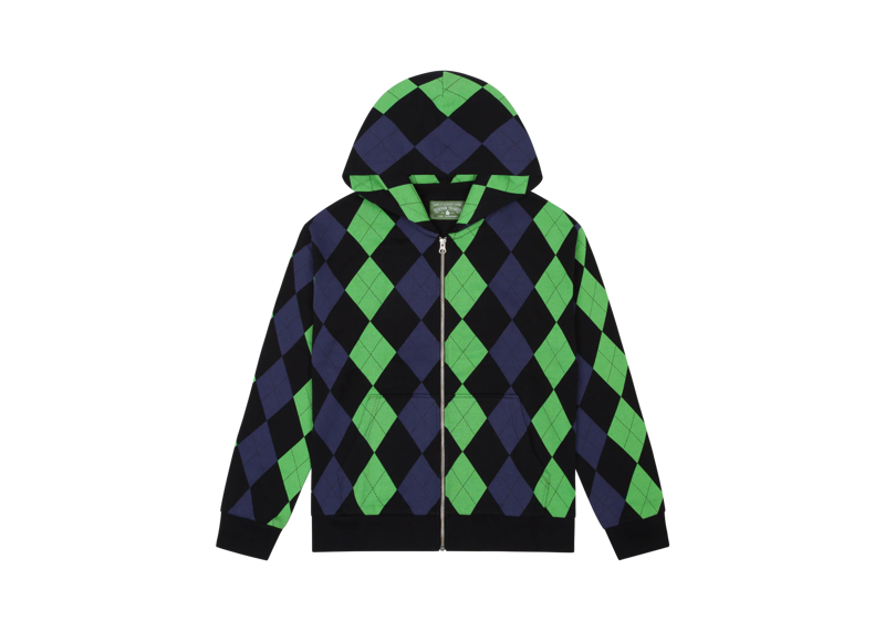 DENIM TEARS DERBY INTARSIA ZIP HOODIE GREEN