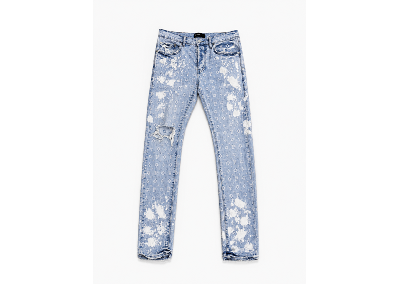 PURPLE BRAND Bleach Jaquard Monogram Jeans Blue
