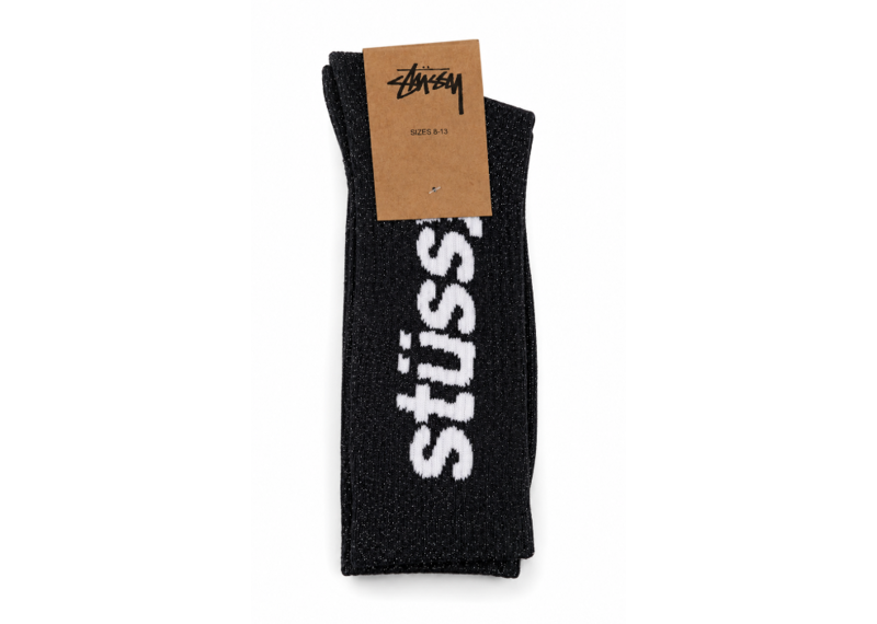 STUSSY WASHED HELVETICA CREW SOCK BLACK GALAXY