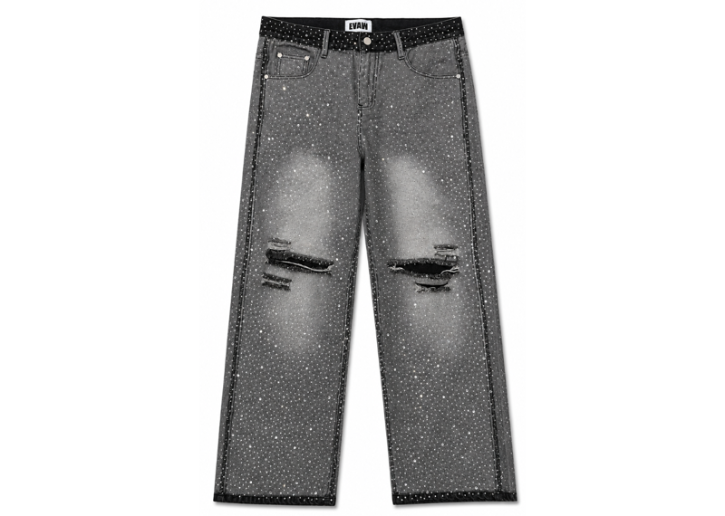 EVAW RHINESTONE GREY WASH DENIM
