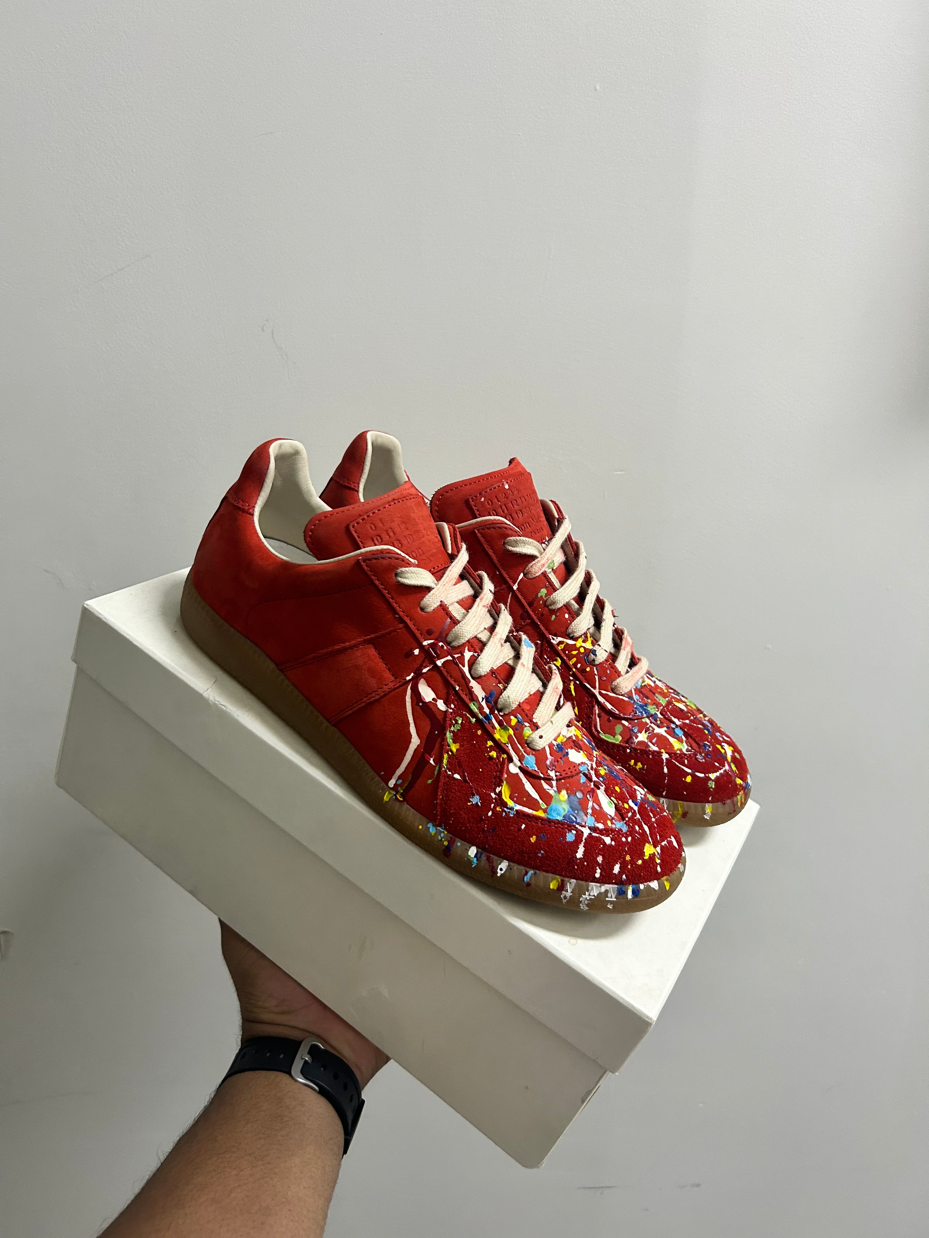 MAISON MARGIELA Replica Low Trainer, Red Paint Splatter