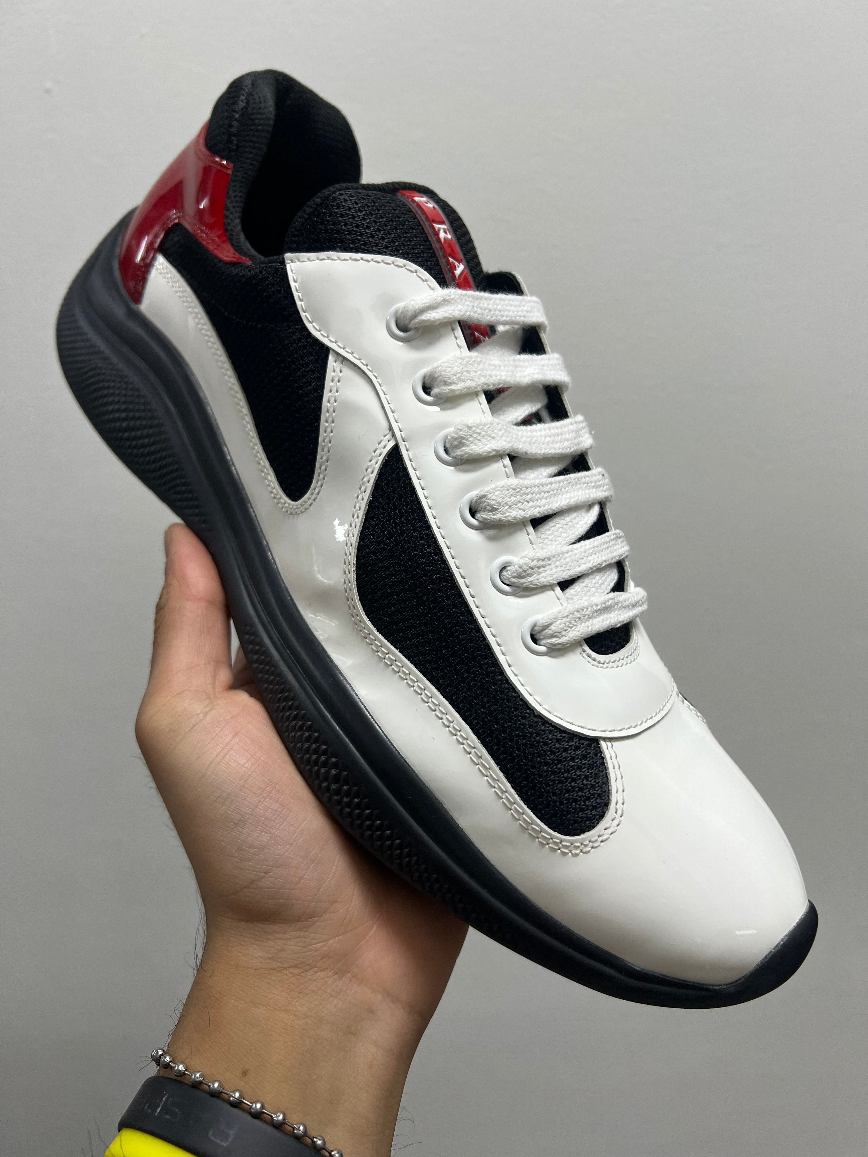 PRADA MENS AMERICAS CUP RED WHITE BLACK PATENT LEATHER