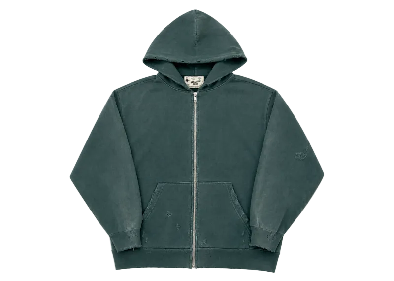 BREATH IN TIME DISTRESSED EMERALD WASH ZIP UP