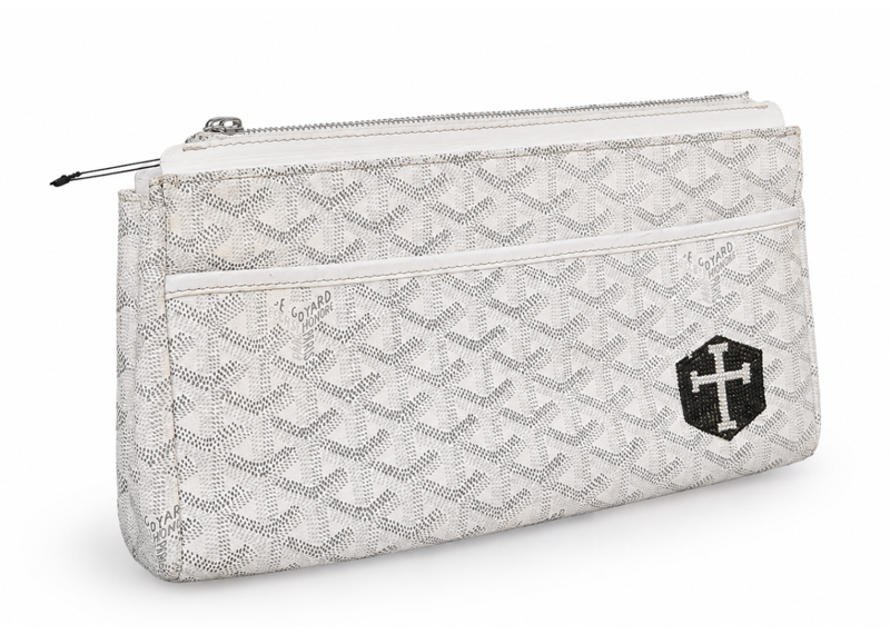 Goyard Coated Canvas PM Clutch With Custom Cross Embellishment