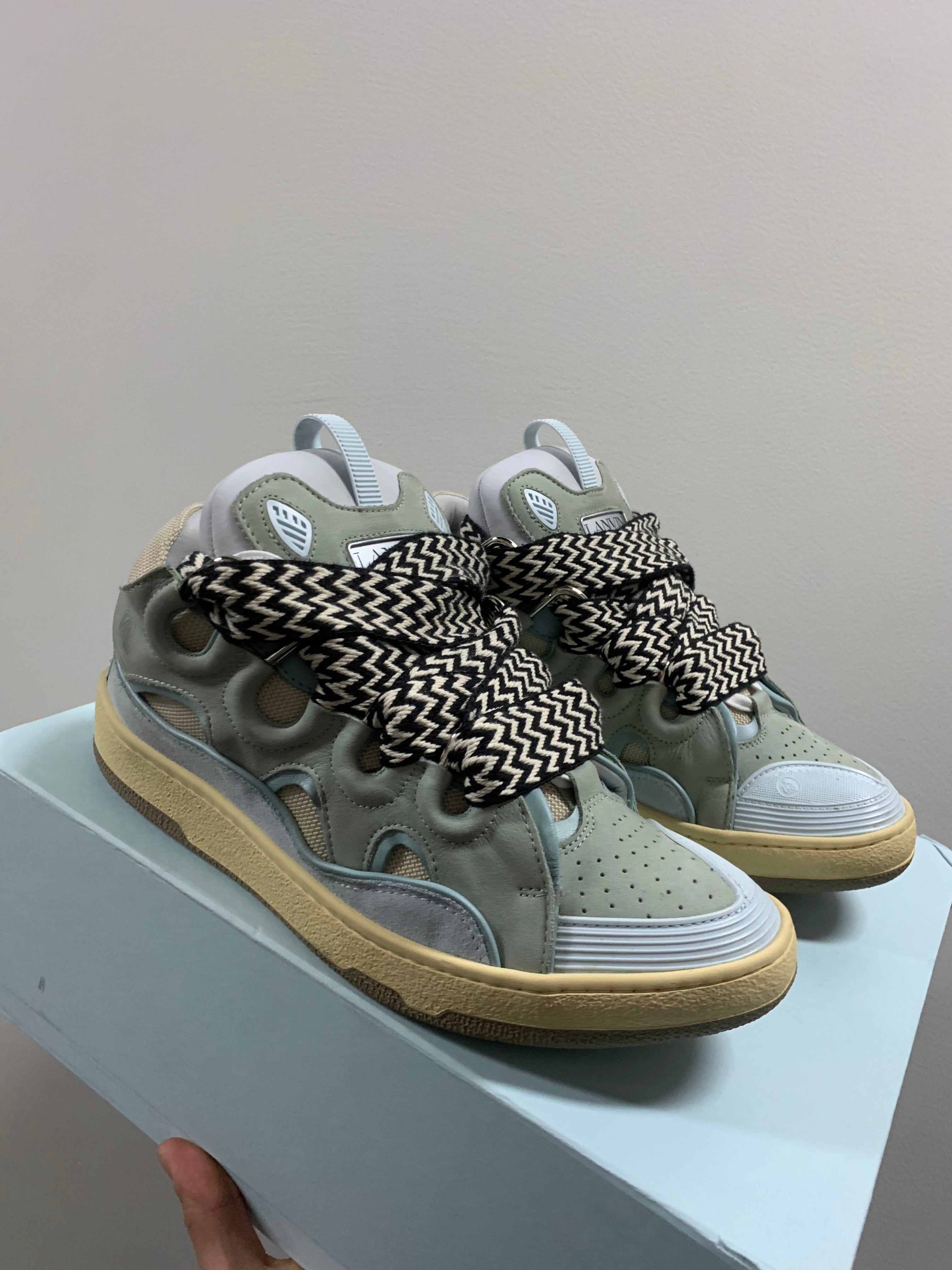 Lanvin Leather Curb Sneaker Pale Blue