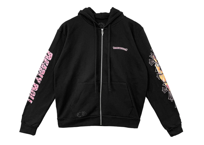 Chrome Hearts Deadly Doll Pink Cross Scroll Label Zip Up Hoodie