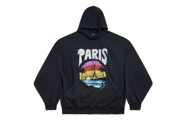 Balenciaga Womens Blue Paris Tropical Oversized Hoodie