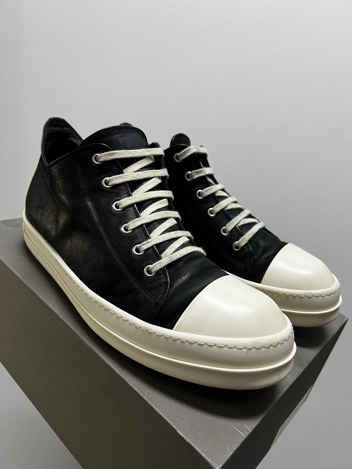 Rick Owens Hollywood Ramones Leather Low "Black Milk"