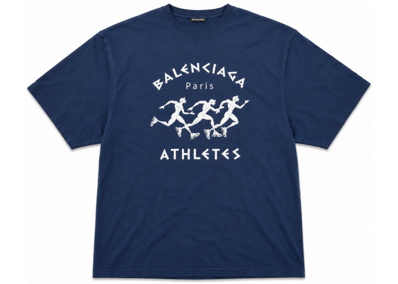 Balenciaga Athletes Logo T-Shirt Navy