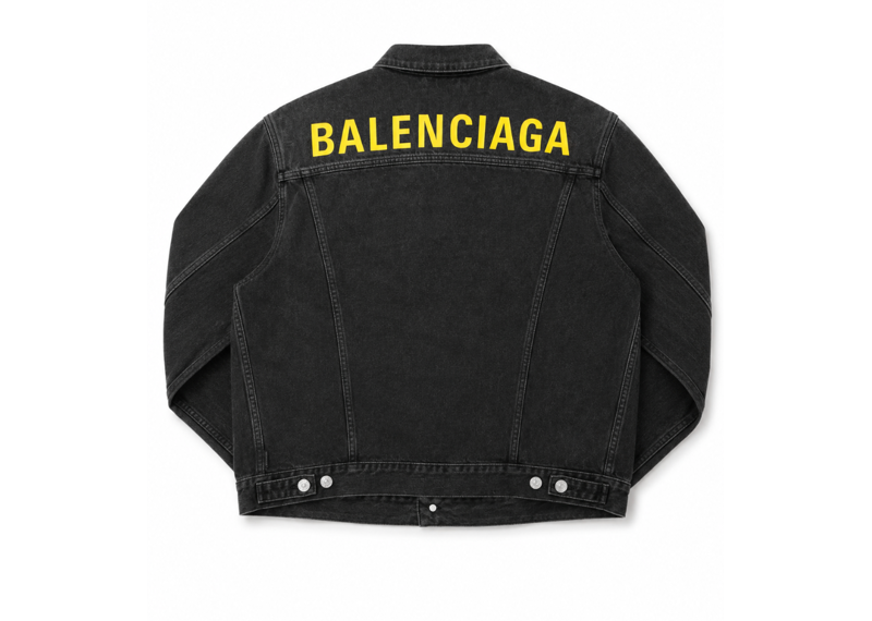 Balenciaga Black Denim With Yellow Logo Jacket