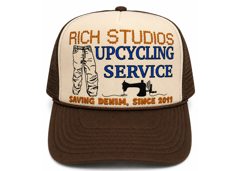 RICH STUDIOS UPCYCLING SERVICE TRUCKER HAT BROWN