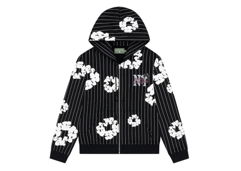 Denim Tears Pinstripe Wreath Zip Hoodie Black