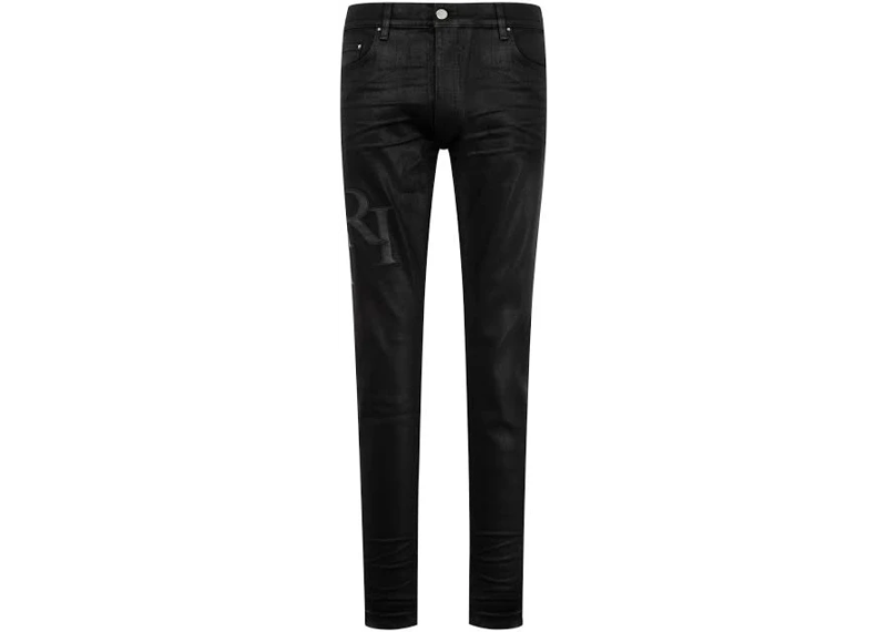 AMIRI Mens Serif Logo Waxed Skinny Jeans