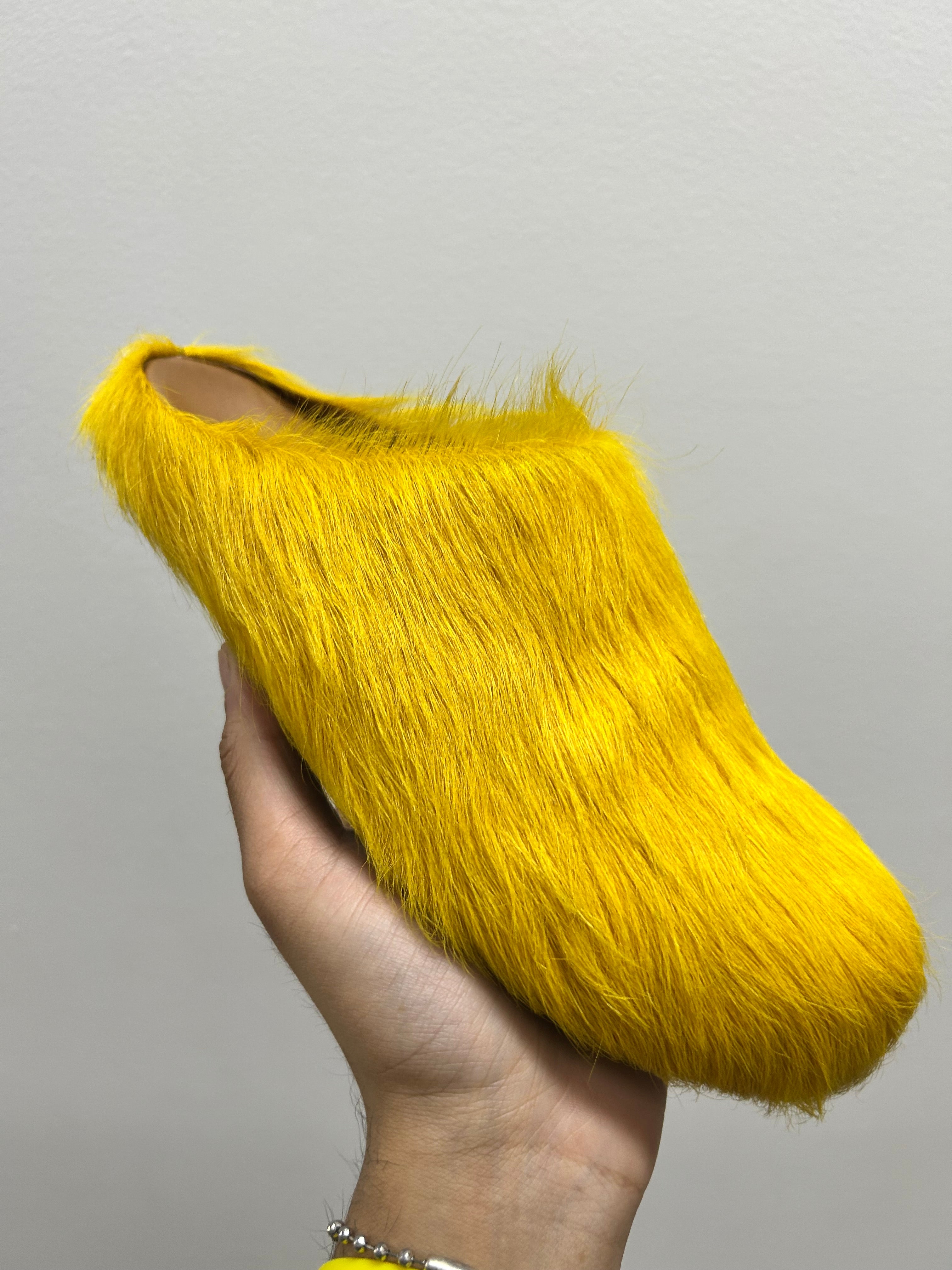 Marni Long Hair Calfskin Fussbett Sabot Mule Mustard