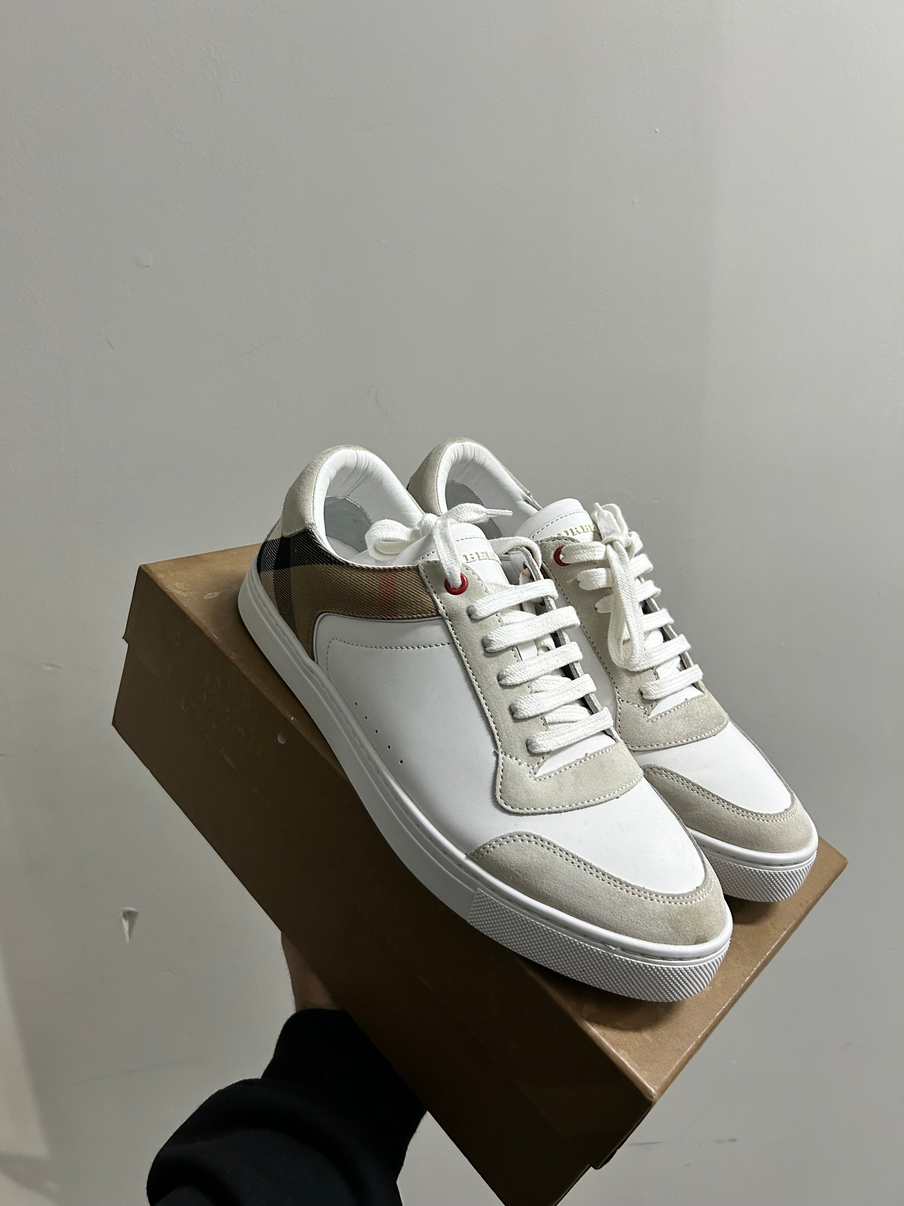 Burberry Mens Leather-Suede Check Sneakers