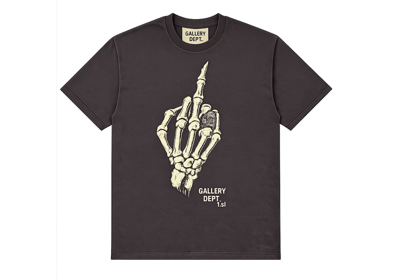 Gallery Dept Bones Middle Finger Fashion Victim 1993 Vintage Black T-Shirt Large