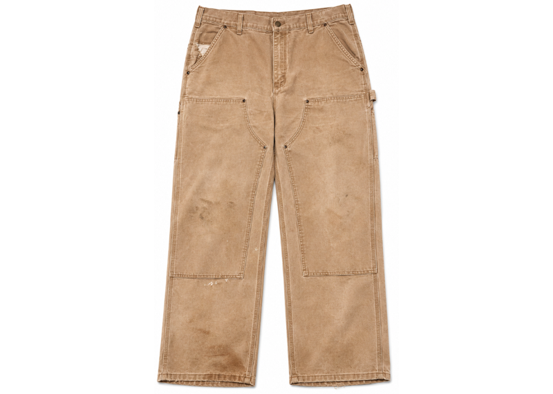 CARHARTT VINTAGE DOUBLE KNEE LIGHT BROWN POCKET RIP