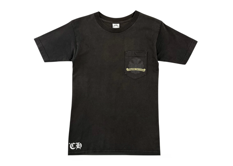 Chrome Hearts Vintage Horseshoe Logo Pocket Short Sleeve Tee Shirt Black Gold