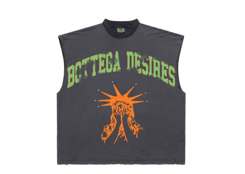 Bottega Desires Washed Cut off Sleeves Rhinestone Tee