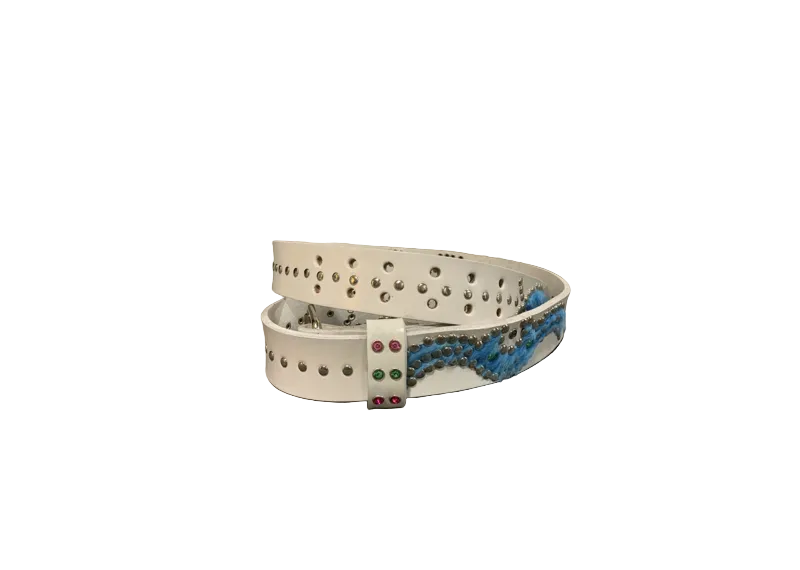 HOTWL WHITE MOHAIR STUDDED BELT