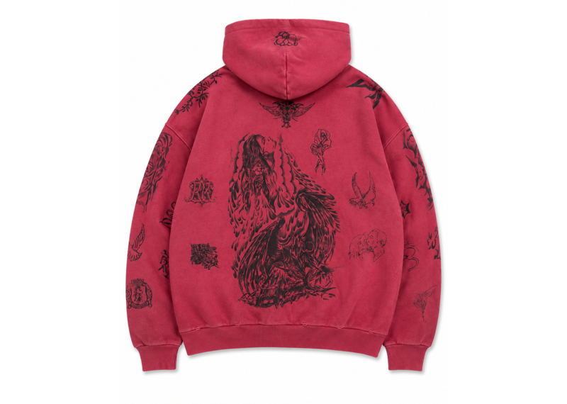 Balenciaga SS24 Red Tattoo Zip Up Hoodie