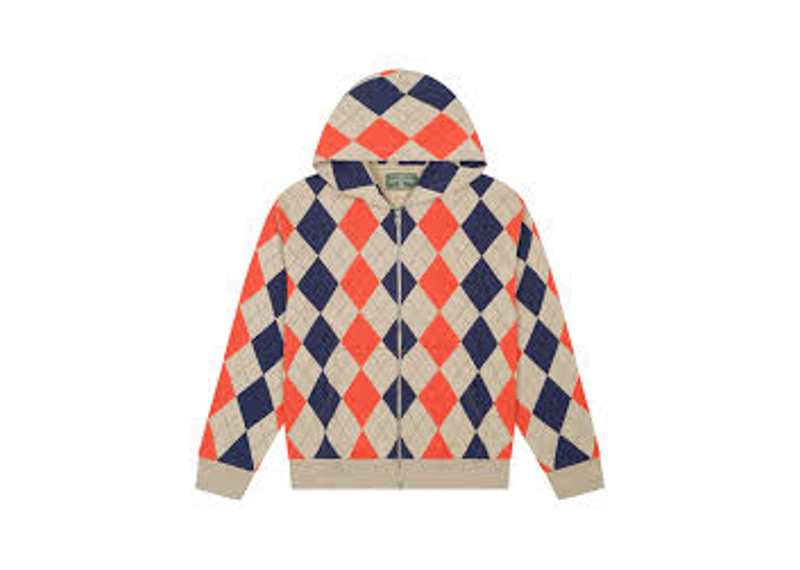 DENIM TEARS DERBY INTARSIA ZIP HOODIE TAN