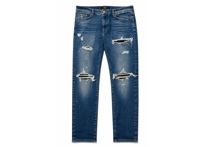 AMIRI MX1 Blue Leather Denim Jeans Indigo