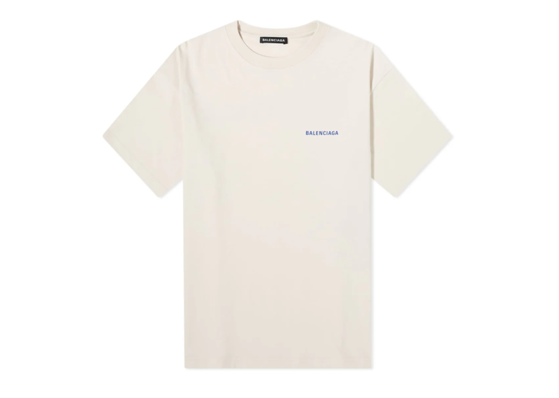 Balenciaga Badge Logo T-Shirt Chalky White/Blue Medium Fit