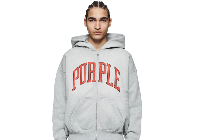 PURPLE BRAND HWT FLEECE COLLEGIATE ZIP UP HOODIE