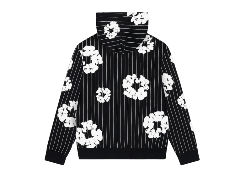 Denim Tears Pinstripe Wreath Zip Hoodie Black