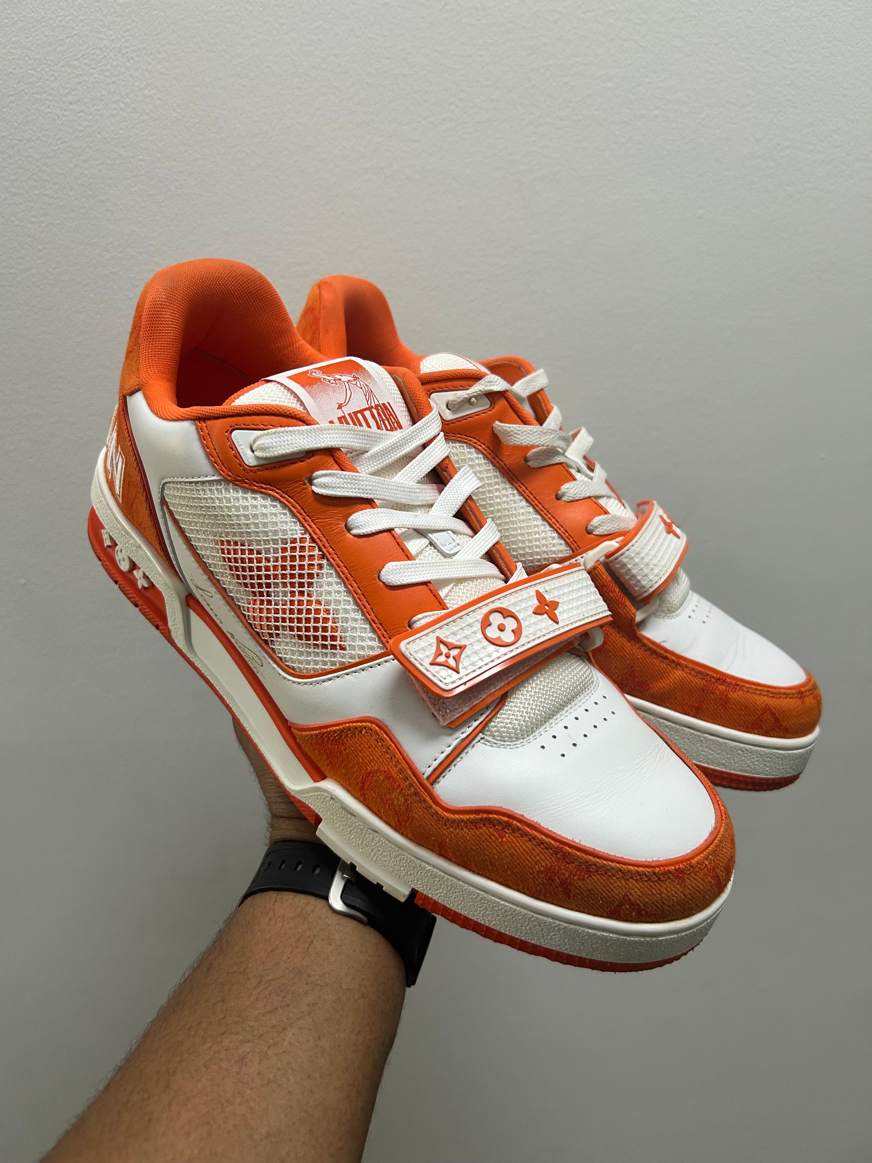 Louis Vuitton Trainer Low Velcro Strap - Orange Monogram Denim