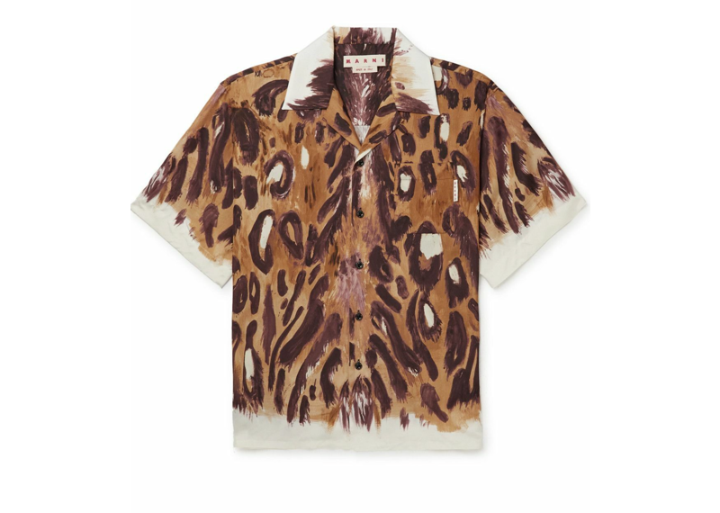 Marni - Convertible-Collar Leopard-Print Satin Shirt - Brown