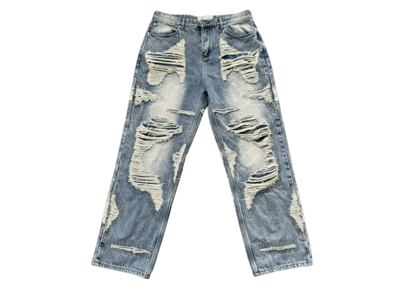 Vale Lives Mirror Distressed Denim Baggy Light Wash Jeans