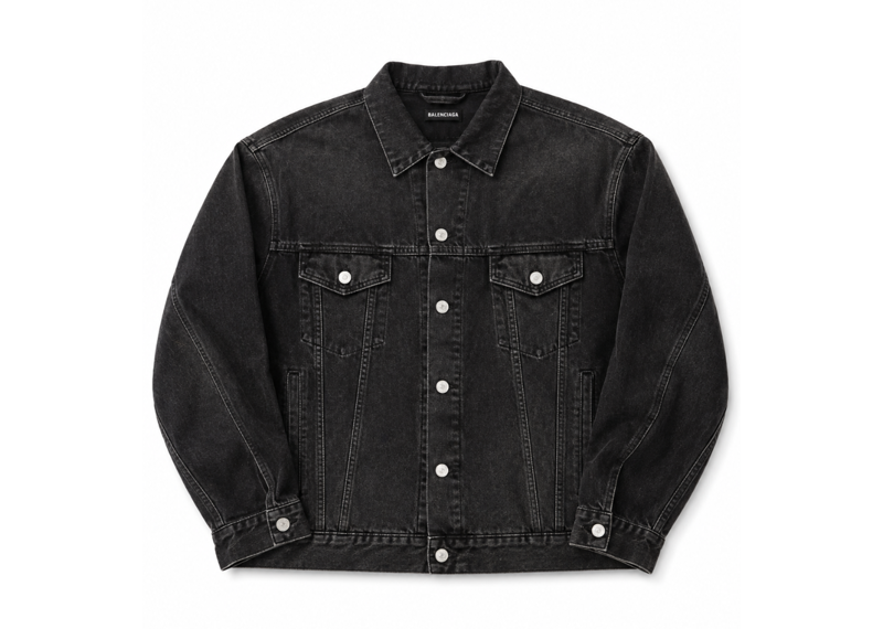 Balenciaga Black Denim With Yellow Logo Jacket