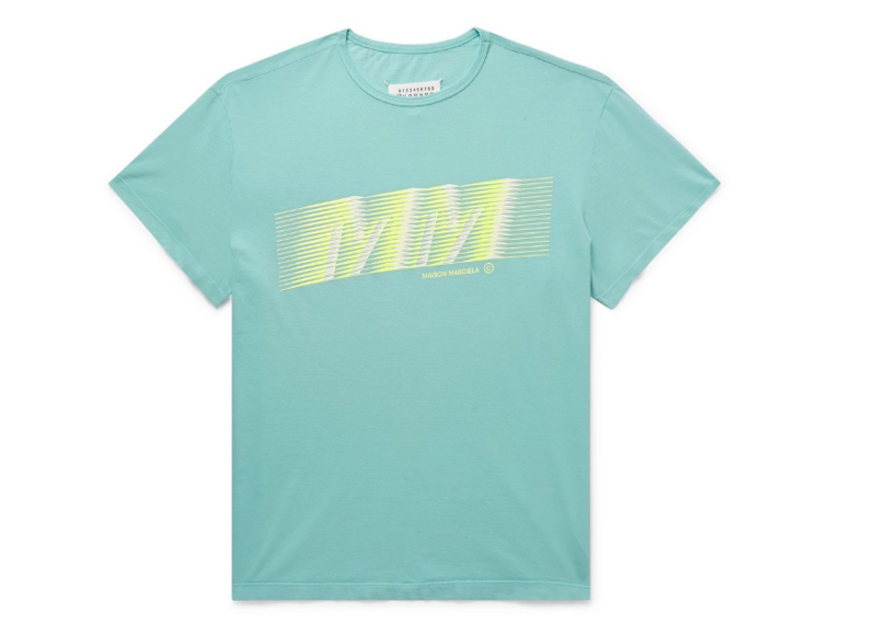 Maison Margiela Logo Print Cotton Tee Turquoise