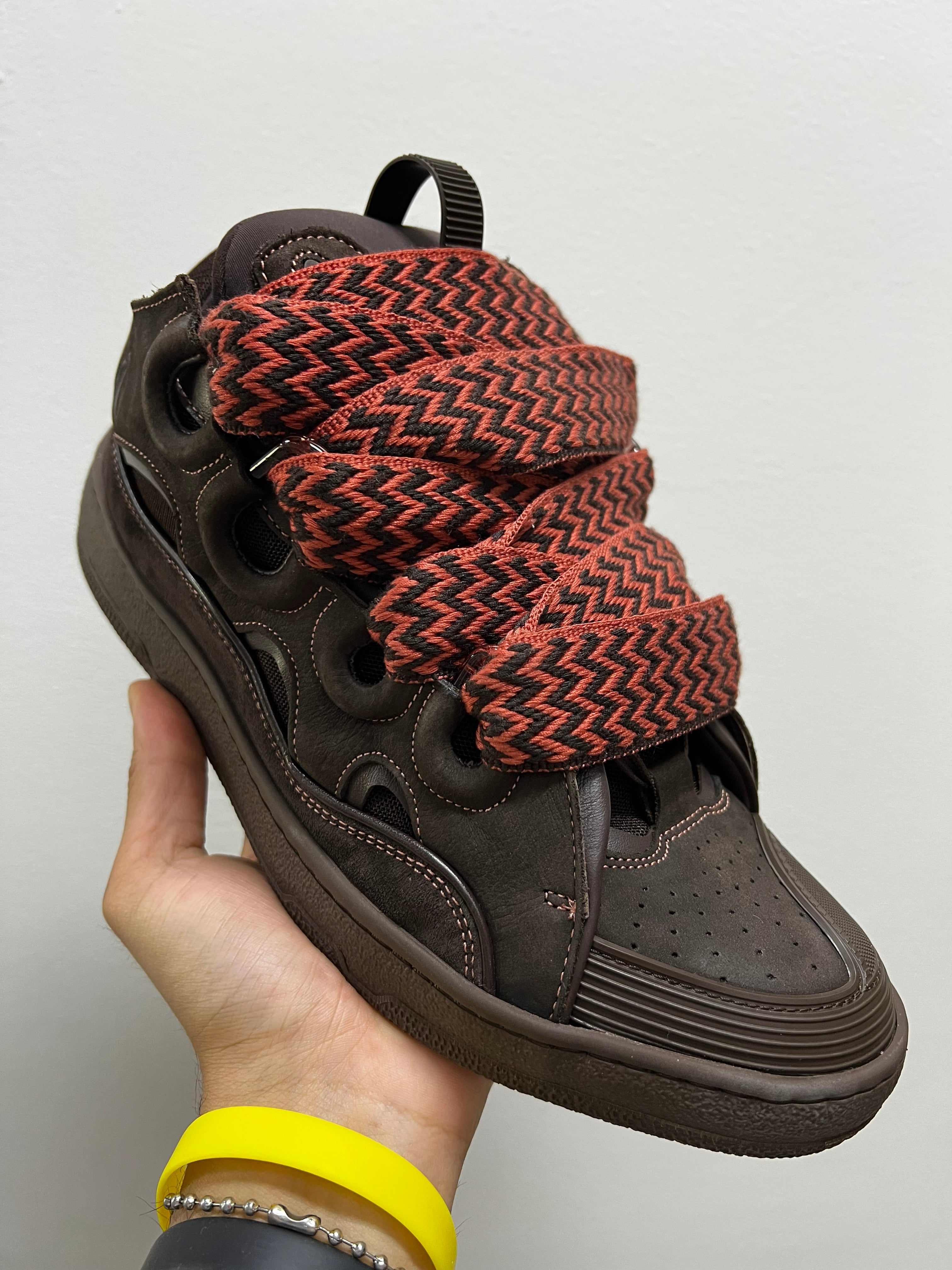 Lanvin Brown Leather Curb Sneakers