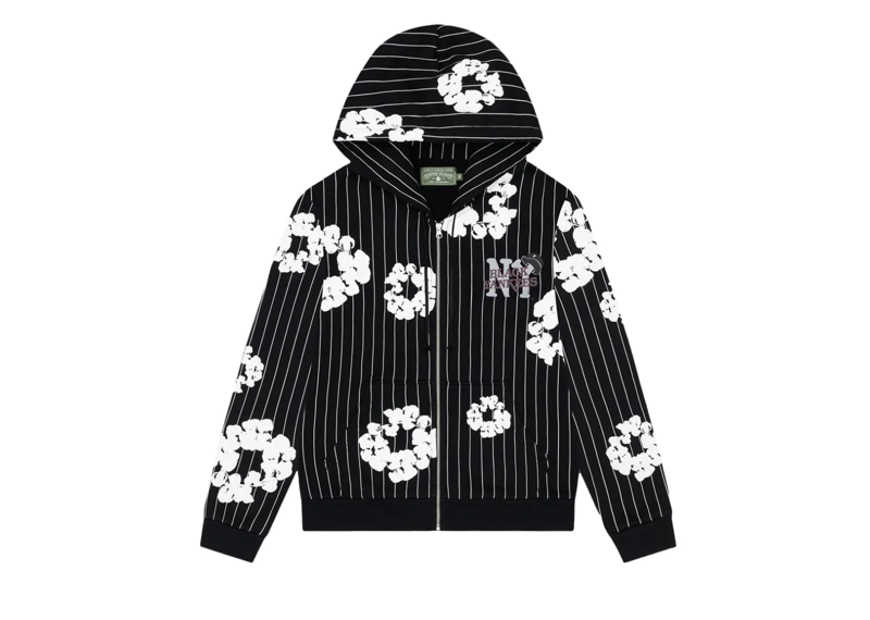 Denim Tears Pinstripe Wreath Zip Hoodie Black