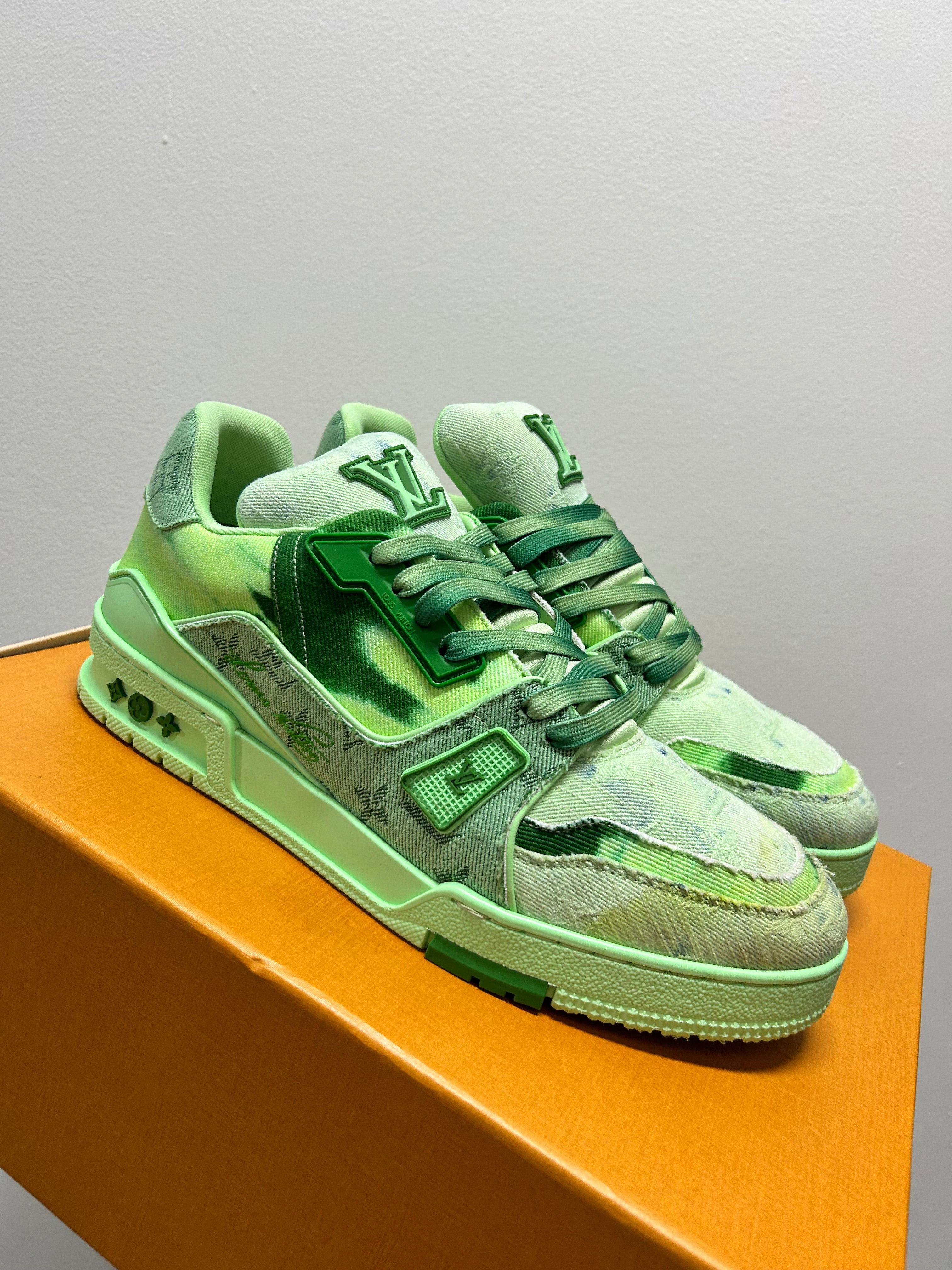 Louis Vuitton LV Trainer Green Bleached Monogram Denim