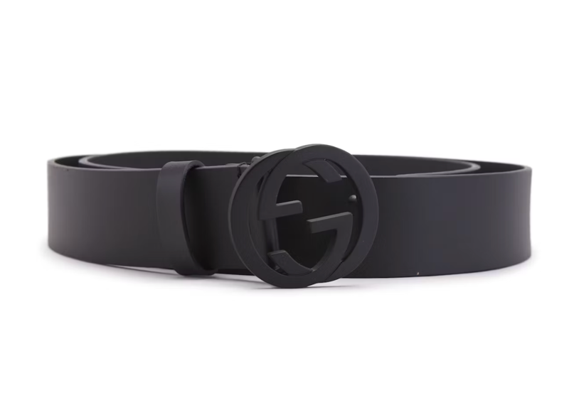 Gucci Matte Black Interlocking G Belt Leather 1.5W Black
